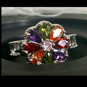 Ladies Mixed Gemstones Sterling Silver Sz 7